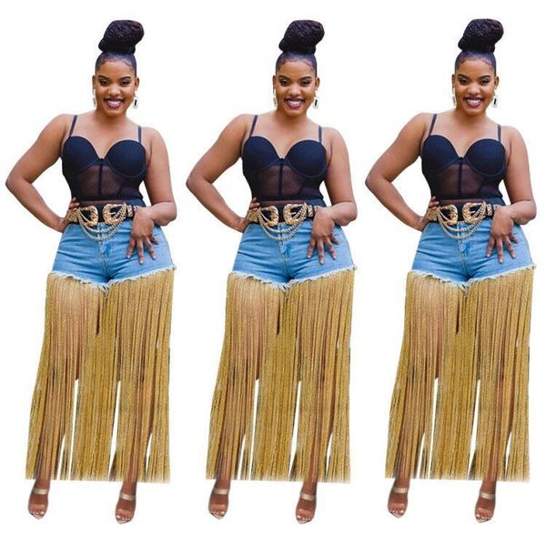 

d8816 women's fashion long fringe denim shorts, Blue