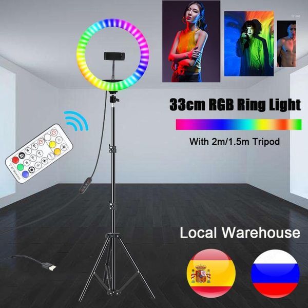 

flash heads 13inch 33cm led selfie rgb ring light with 2m 1.6m tripod usb colorful pography remote control for youtube tiktok1
