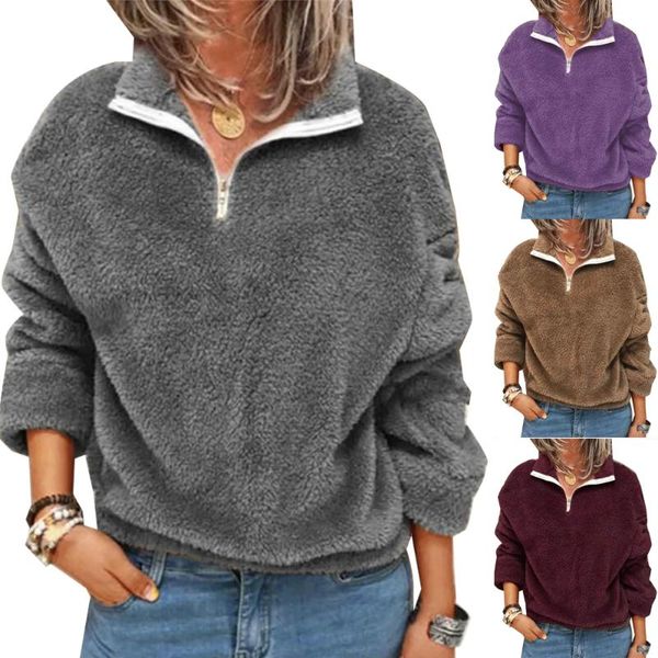 

women's hoodies & sweatshirts vicabo sweatshirt women solid color zipper pullover plus size casual plush womens winter 5xl, Black