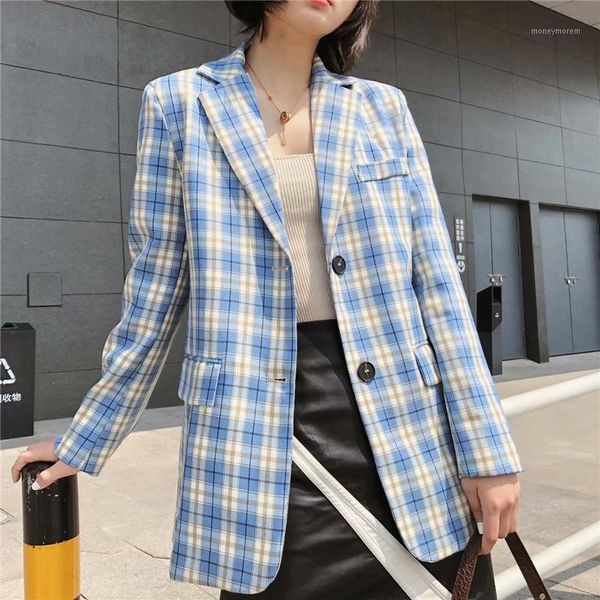 

women's suits & blazers stylish plaid women's blazer long sleeve notched collar pocket female coat spring office lady fashion fema, White;black
