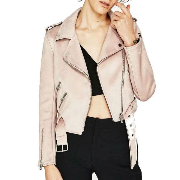 

european and american women's spring and autumn new lapel waistband slim was thin deer velvet leather jacket al190425, Black;brown