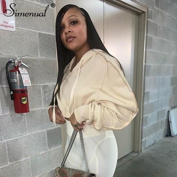 

crop simenual warm fleece winter casual hoodies sportswear fall solid long women 2021 sweatshirts streetwear sleeve workout wjgsk, Black