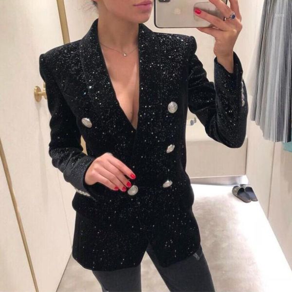 

fashion 2020 designer blazer jacket women's shawl collar bling star velvet blazer coat female long sleeve slim suit p16031, White;black
