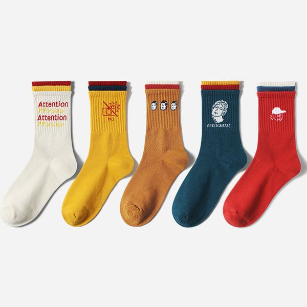 

2021 new funny multi-color half skarpetki kawaii beautiful streetwear hip sokken yellow happy cartoon soks men lot sdxj, Black