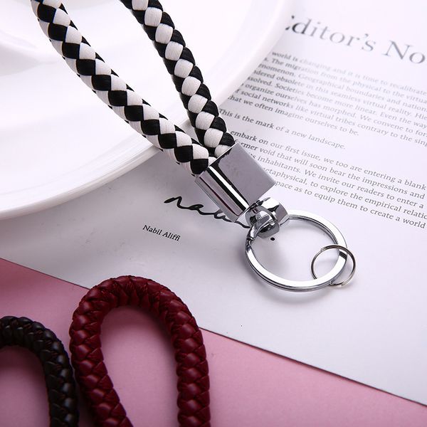 

knitted pu handmade leather keychain braided woven rope bag hanging pendant key chain car keyrings women keychains, Silver