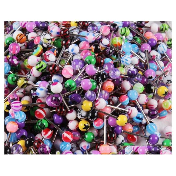 

tongue ring bar 100pcs/lot mix color uv acrylic body piercing jewelry jllsvp carshop2006, Silver