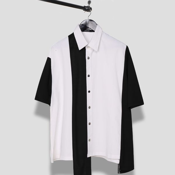 

2021 New Features Black White Shirts Colour of Contrast Short-sleeve Casual Patchwork Men's Shirt JQCG