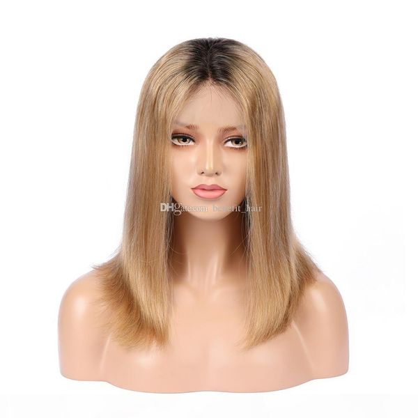 

ombre 1b 27 colored straight glueless full lace wig brazilian blonde colored lace front wig for black women, Black;brown