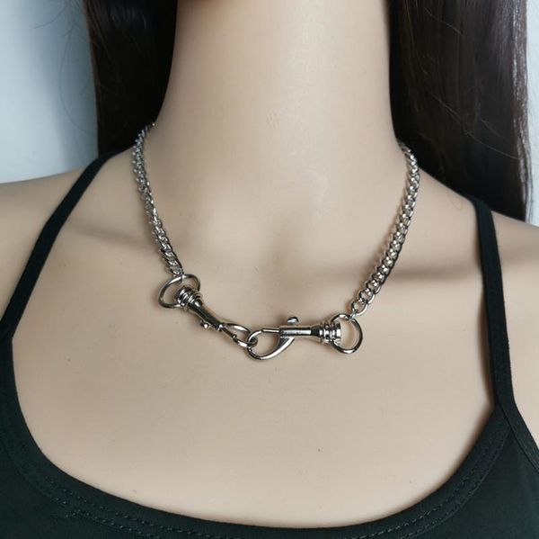 

заявление punk choker ожерелье с коротким воротником хип-хоп сплав серебряный цвет двойные пряжки ожерелье женщины готические украшения, Silver