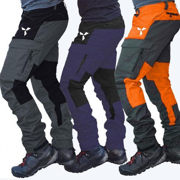 

men's pants patchwork mens cargo with many pockets color trousers tactical cycling climbing mountain streetwear, Black
