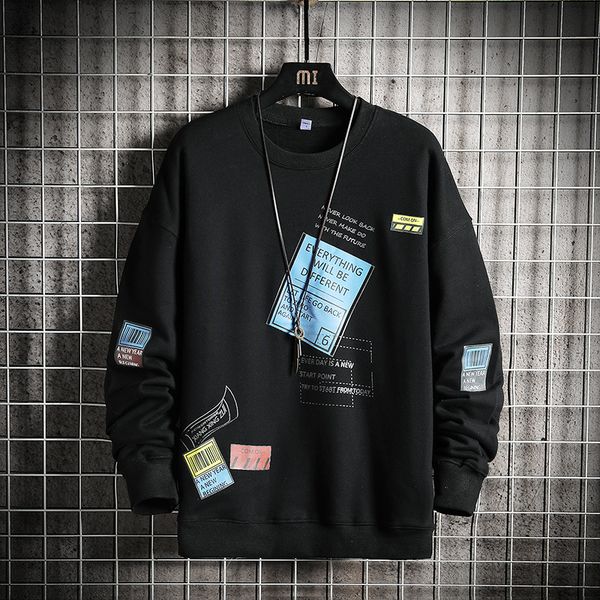 

2021 new fall spring black-white male hoodies loose hip hop punk pullover streetwear big fashion clothes u9vi