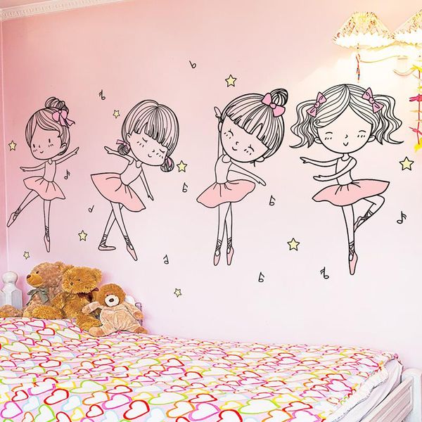 

shijuehezi] ballet dancer wall stickers diy cartoon girl dancing wall decals for kids room baby bedroom house decoration
