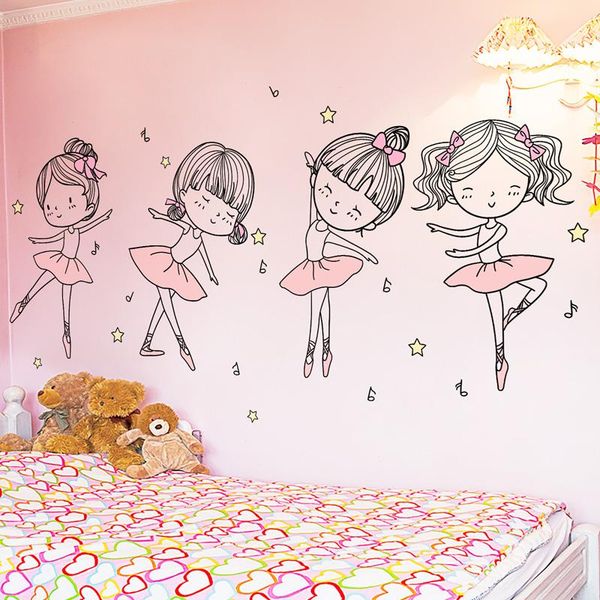 

shijuehezi] ballet dancer wall stickers diy cartoon girl dancing wall decals for kids room baby bedroom house decoration