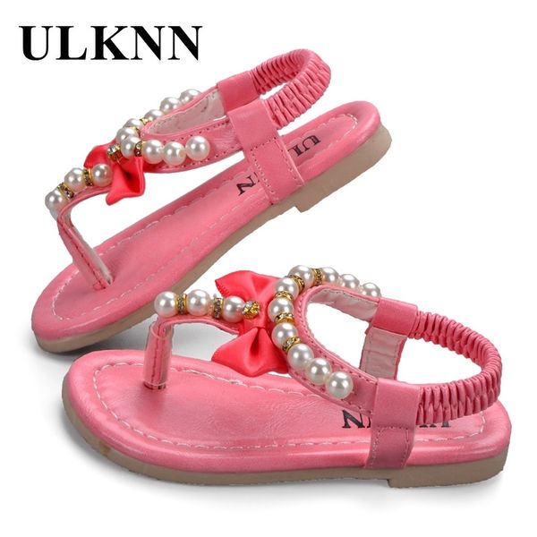 

ulknn girls sandals kids summer sweet gentle flower toe cap covering shoes kids soft bottom non-slip beaded children's sandal pu y20061, Black;red