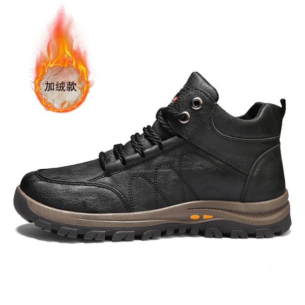 

2020 new hipster natural leather winter warm plush ankle snow boots comfortable outdoor shoes men c1212, Black;white