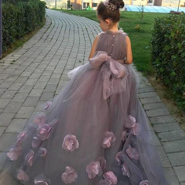 

girl's dresses hi lo flowers girls tiered ruffles 3d flower appliques floor length kids teens pageant gowns birthday party dress, Red;yellow