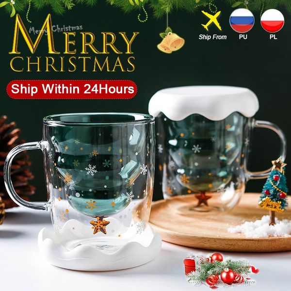 

christmas cup transparent double glass christmas tree star cup coffee cup milk juice children's christmas gift wmtqjj