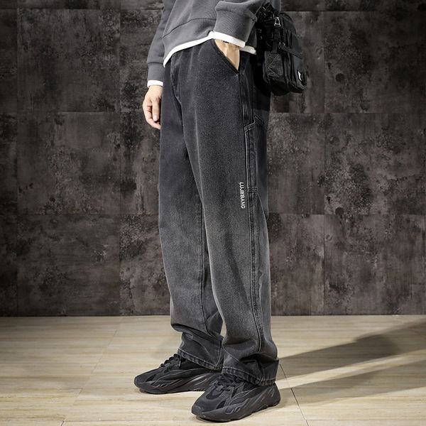 

kl1z autumn winter trousers size big s-6xl 7xl=46 new fashion casual jeans mens joggers denim loose pants pockets hip hop harem bl, Blue