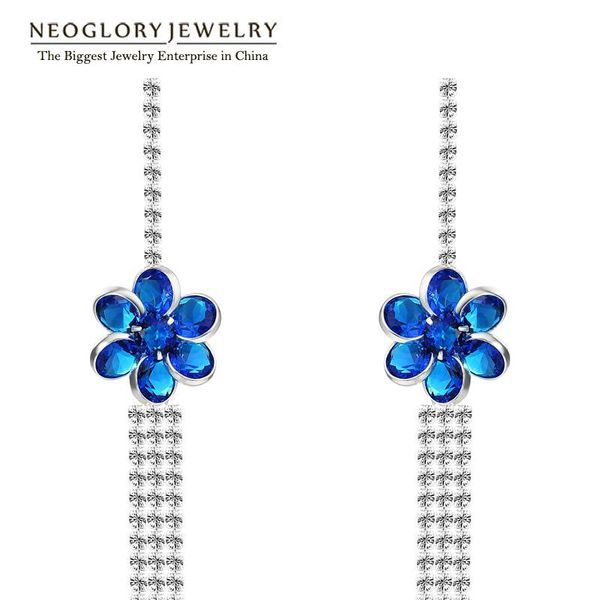 

neoglory rhinestone посеребренная цветок цветок цветок длинные серьги droply для женщин бренд ювелирные изделия 2020 новый js3 qc2, Silver