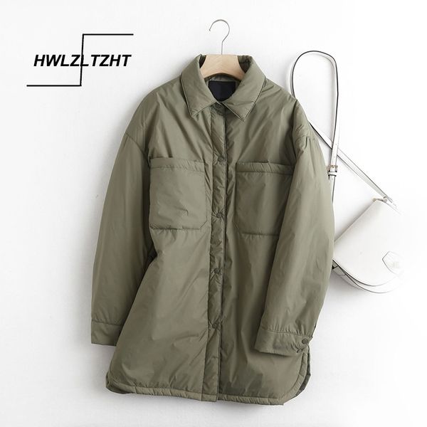 

hwlzltzht women's down jacket winter thick warm parkas loose coat vintage long sleeve female jacket outerwear chic 201027, Black