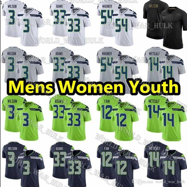 

men women seattle youth seahawk 3 russell wilson 14 dk metcalf 54 bobby wagner marshawn lynch 16 tyler lockett football jersey, Black;red