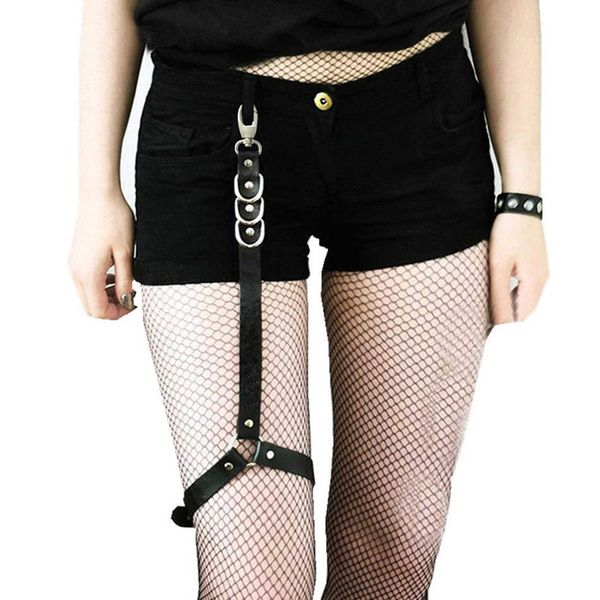 

gothic women adjustable leg garter leather & alloy punk harness thigh belt, Black;white