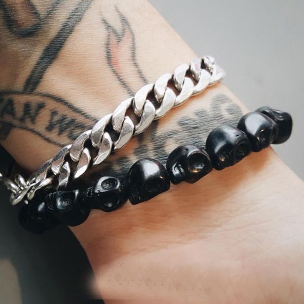 

beauchamp black color gem natural stone manmade howlite skull loose beads charms men bracelets making jewelry findings necklace wmttnf