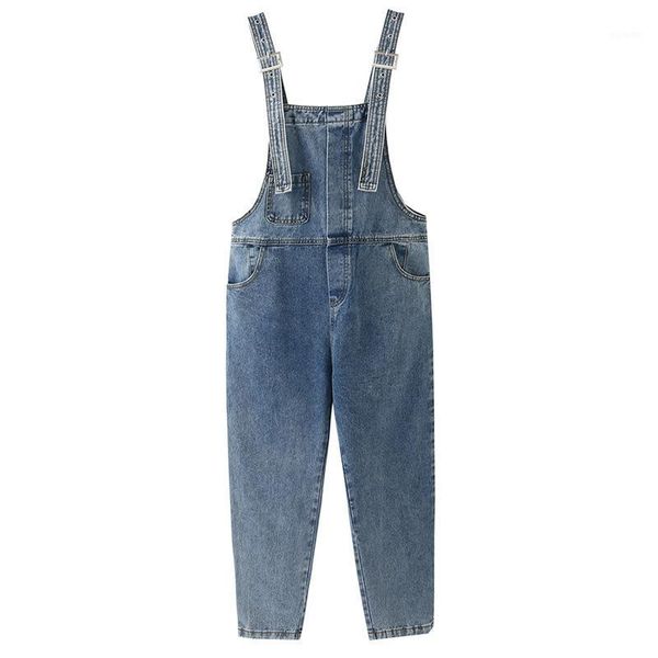 

2019 autumn new style korean-style simple lazy suspender pants women's loose-fit onesie1, Blue