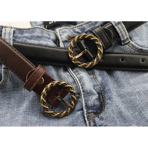 

2019 retro twist pin buckle belt faux leather belts for women jeans dress casual wild circle buckle belt waist strap waistband, Black;brown
