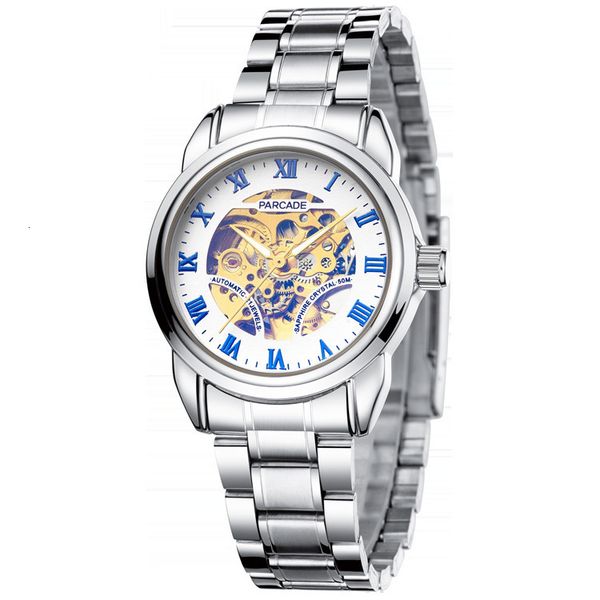 

designer men's automatic waterproof luminous korean business 2020 new hollow mechanical watch, Slivery;brown