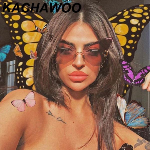 

kachawoo fashion sunglasses women butterfly shape blue purple rimless sun glasses for ladies gradient lens party gift female1, White;black