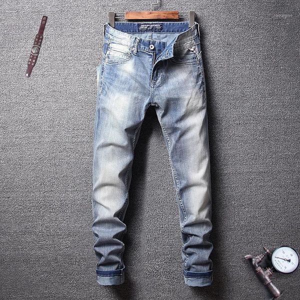 

summer fashion streetwear men jeans light blue color white washed simple classical jeans men slim fit hip hop homme1
