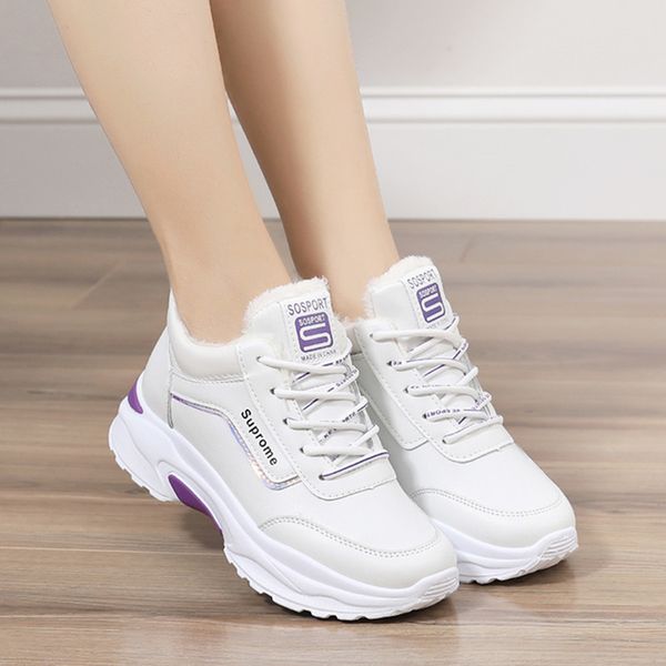 

korean sports dad women's ins trend new versatile plush cotton casual small white shoes in autumn and winter 2020, Black