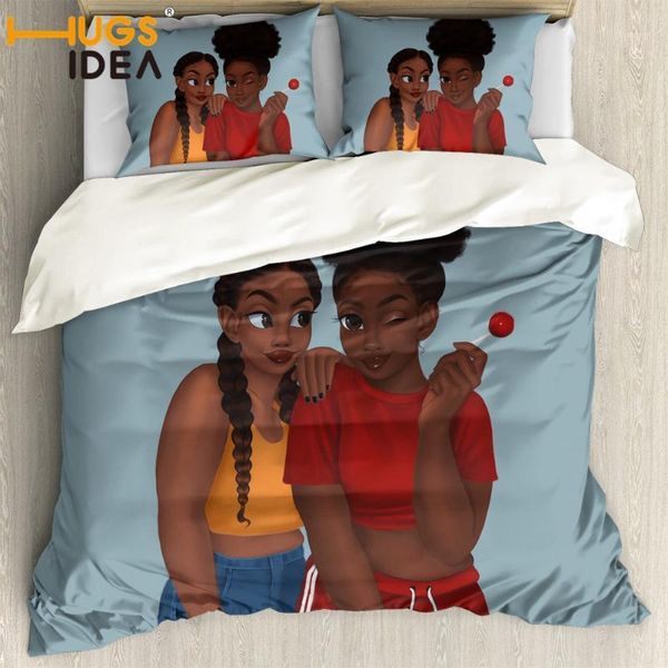 

hugsidea black african girl printed bedding duvet cover 3pcs bed linen set for kids bedspread and pillowcase bedding set1