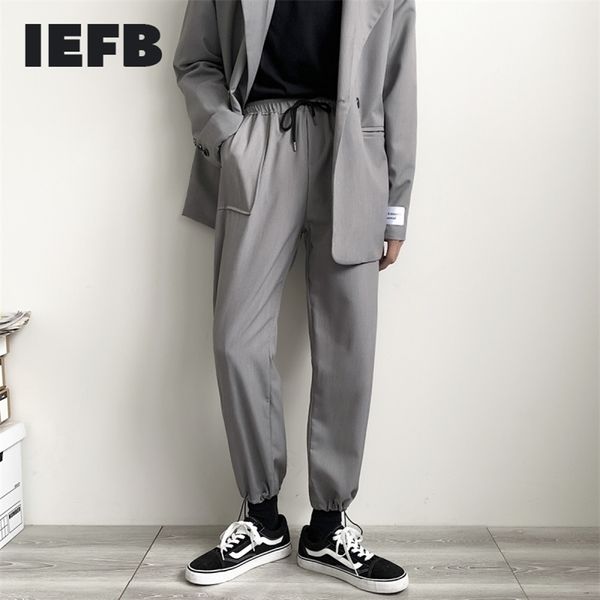 

iefb /men's wear autumn new casual suiy pants for male trend directly loose all-match elastic waist trousers pockets 9y1357 201106, Black