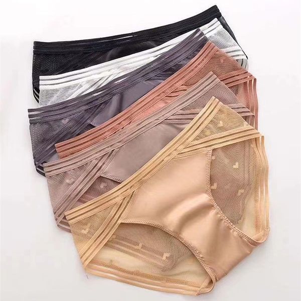 

women's underwear love transparent lace mesh pants simple and comfortable bag hip briefs cotton bottom shorts, Black;pink