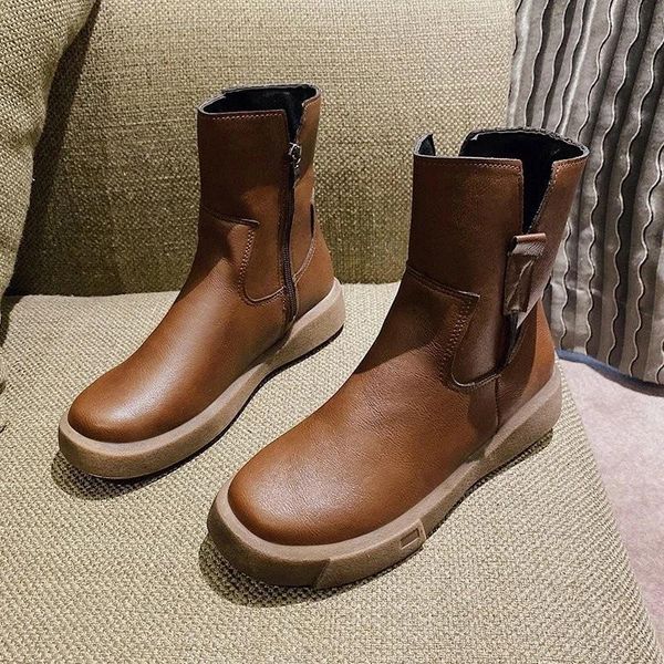 

new arrival shoes women as boots ladies winter leather flat low zipper middle tube casual botas leather womens boots #jc1c, Black