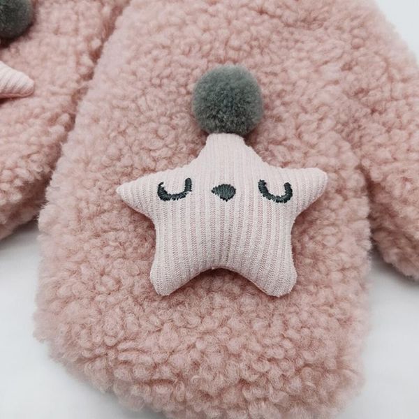 

new 0-3 cartoon years old cute star gloves winter knit wool newborn mittens velvet thick children's kids keep finger war