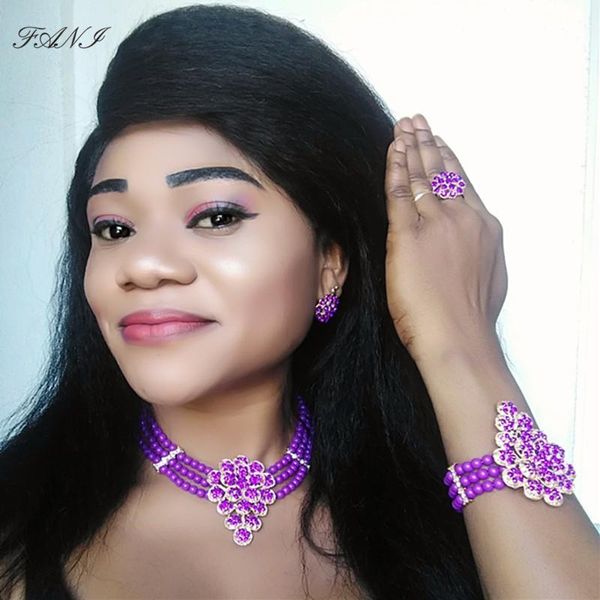 

fani exquisite dubai gold colorful jewelry set nigerian wedding woman accessories jewelry set african beads costume, Silver