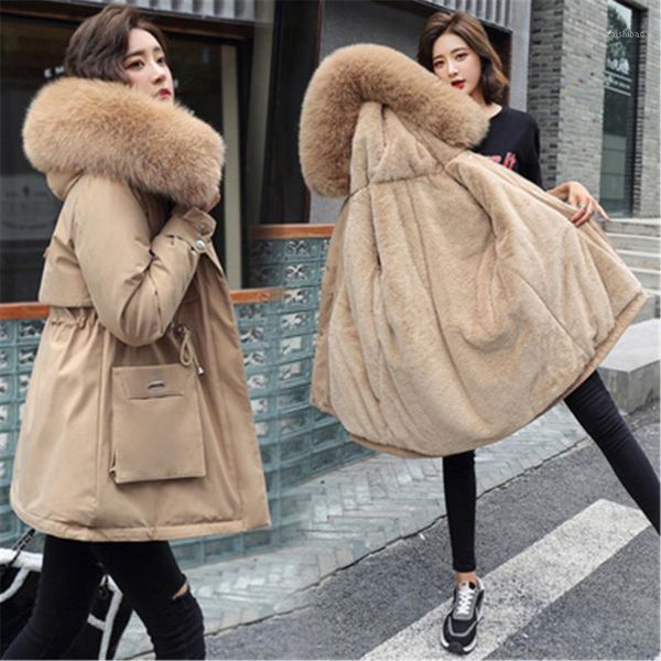 

ladies velvet liner thicken hooded parka women slim with big fur collar outerwear autumn winter jacket women coat parkas female1, Black;brown