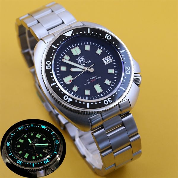 

steeldive 200m dive watch automatic mechanical men's watch nh35 japan c3 super luminous diver watch men watches stainless steel 201209, Slivery;brown