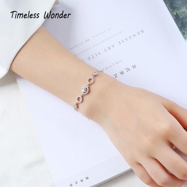 Timeless Wonder 925 Sterling Silber Zirkon Geo Herz Charm Armband Frauen Schmuck Punk Gothic Kleid Geschenk Ins Boho Ketten 3513