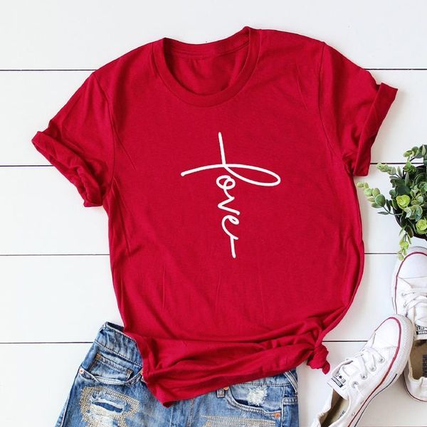 

love cross t-shirt summer women scripture christian t shirt new crewneck graphic valentine's day gift tees drop ship, White