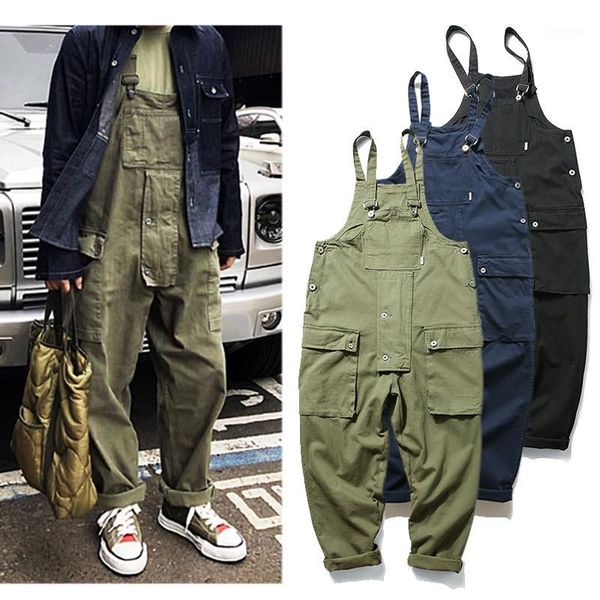 

japanese and korean tooling overalls men's loose retro japanese american pants jumpsuit1, Black