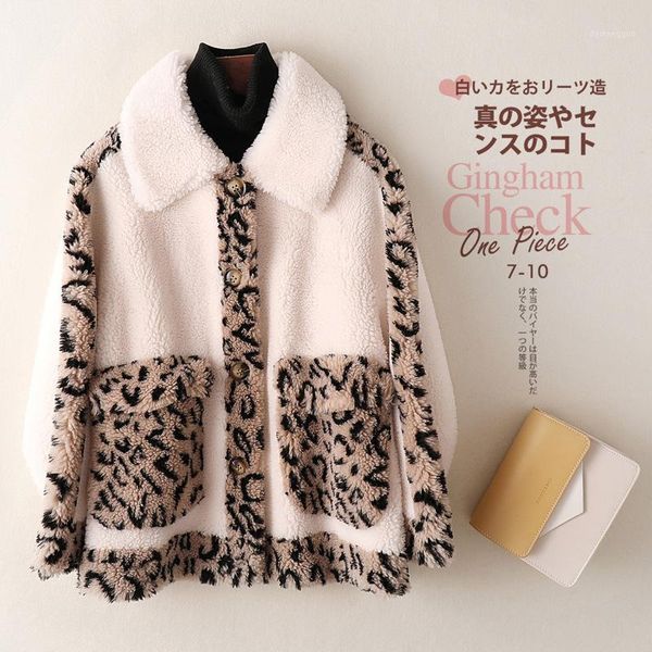 

new winter coat women ces 2020 fashion wool granulated velvet splice faux fur coat ladies splice leopard fur jacket d971, Black
