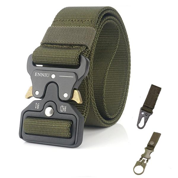 

men nylon belt casual heavy duty waist support metal buckle tactical army training belt hunting accessory, Black;brown