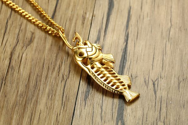

qwc gbb7 stainless steel necklace sell single 43mm black carp gift women jewelry q1209, Bronze;silver
