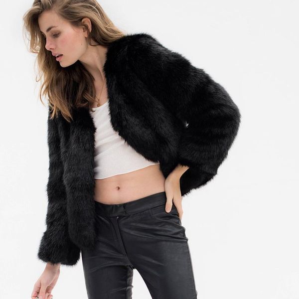

new arrival faux fur coat fashion women long sleeve women winter fur coat warm outwear1, Black