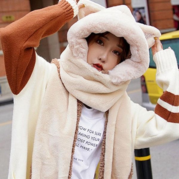 

корейский стиль зима милый кошка двойной слой толстые теплые шляпы шарф перчатки из трех частей набор целый, Blue;gray