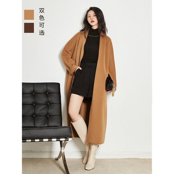 

women's wool & blends [too] rong blockbuster jinbiao manual double-sided 30 cashmere coat 2021 female waist bathrobe style cloth, Black